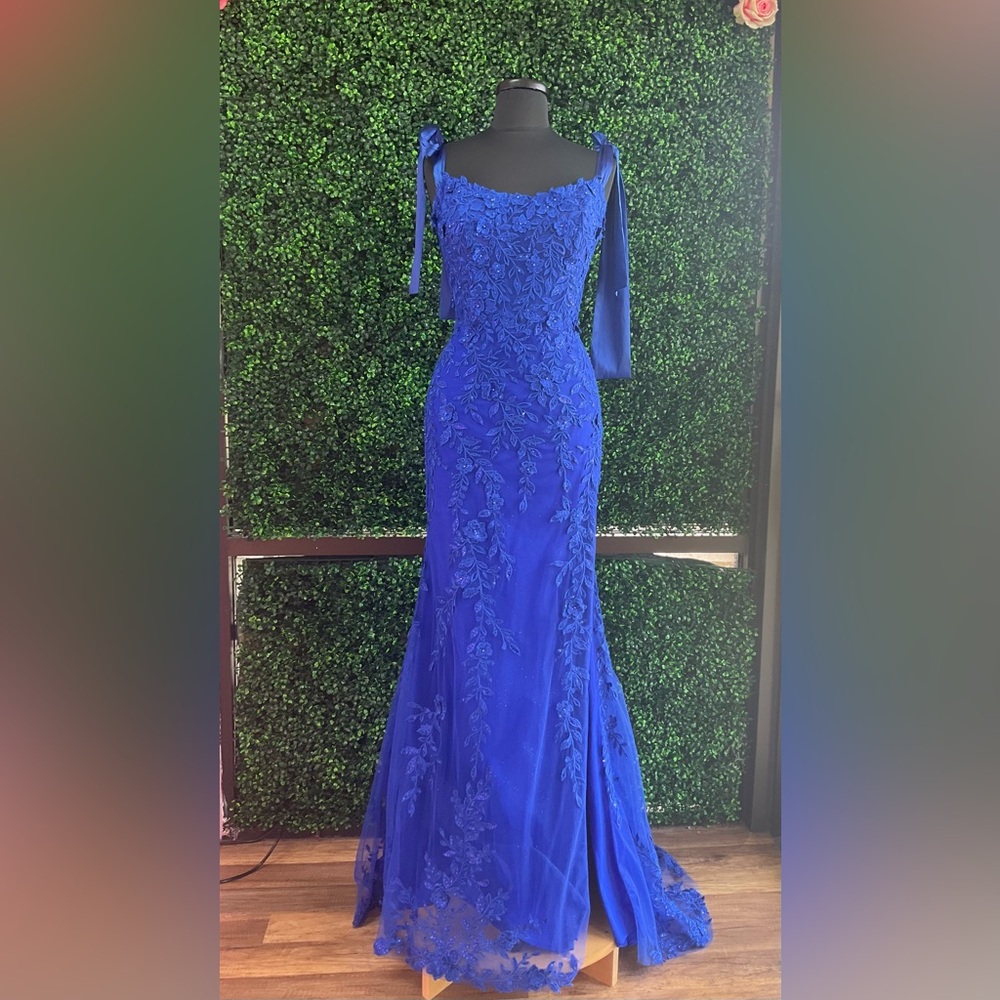 Mori Lee Royal Blue Lace Maxi Dress